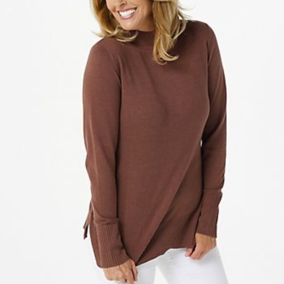 Isaac Mizrahi Tops - Isaac Mizrahi Live! Border Stitch Mock-Neck Sweater  9703